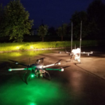 The patrol drone and tethered radio communications drone ready for takeoff